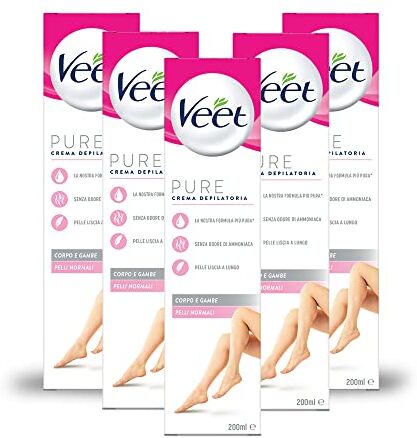 VEET Crema Depilatoria, per Gambe, Braccia, Ascelle e Zona Bikini, 5 confezioni da 200 ml