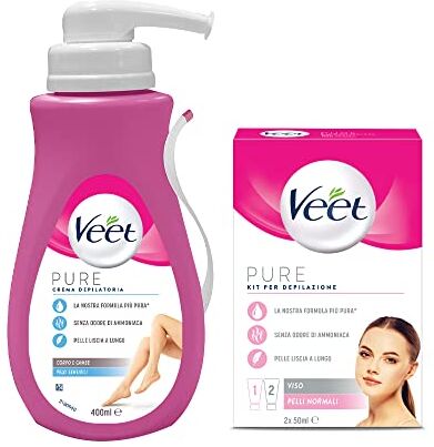 VEET Kit Completo Depilazione, Crema Depilatoria e Balsamo Post Epilazione per il Viso + Crema Depilatoria Corpo 400ml per Gambe, Braccia, Ascelle e Zona Bikini