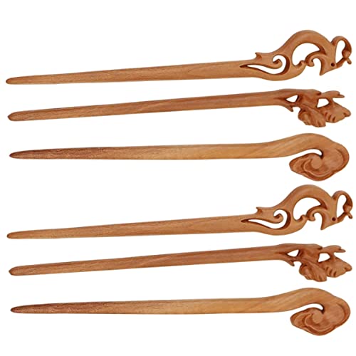 RAZZUM 6pcs bacchette cinesi vintage maker bastoncini di legno bacchette di legno accessori intagliati spille fatte a mano forcine for capelli chignon lungo for supporto bastoncini giapponesi spille for chig