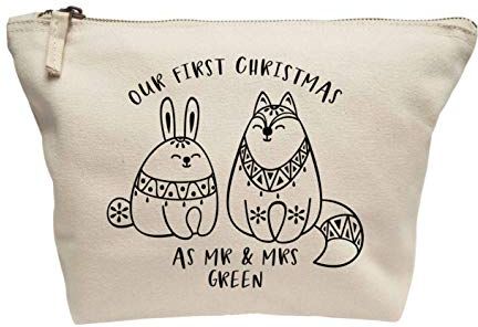 Creative Flox Trousse per trucchi, personalizzabile, motivo: Natale Mr & Mrs