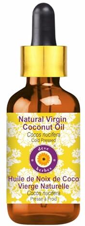 Deve Herbes Olio di cocco vergine naturale puro (Cocos nucifera) con contagocce di vetro Qualità terapeutica naturale spremuto a freddo 15ml (0.50 oz)