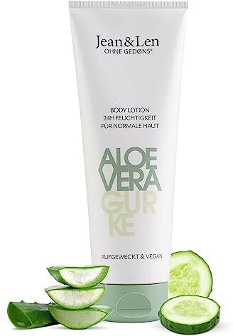 Jean & Len Lozione per il corpo Aloe Vera & Cetriolo, per pelle normale, consistenza cremosa leggera, idrata la pelle 24 ore, lozione per il corpo, senza parabeni e siliconi, vegano, 250 ml