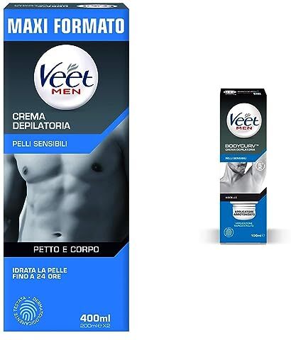 VEET For Men Crema Depilatoria per Uomo Pelli Sensibili, 400 ml, 2 x 200 ml & For Men Crema Depilatoria Ascelle, Pelli Sensibili, 100 ml