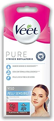 VEET Pure Strisce Depilatorie Viso, Ipoallergeniche, 16 strisce ( 8x2 Pezzi )