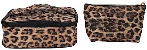 ZJchao 2PCS Borsa per il Trucco con Stampa Leopardata Borsa per Cosmetici Leopardata Multifunzionale Impermeabile di Grande Capacità