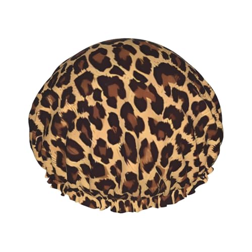 MYGANN Cool Cheetah Leopard Cuffia da doccia riutilizzabile a doppio strato impermeabile con cordino elastico per la pulizia della casa cura del viso doccia