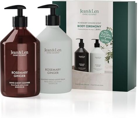 Jean & Len Body Ceremony Rosemary & Ginger, con mano & Body Cleanser e balsamo per mano e corpo, confezione regalo di alta qualità, profumo fresco e erbaceo, confezione certificata FSC, set regalo