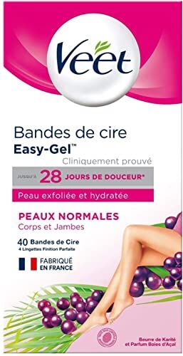 VEET EASY GEL 40 strisce di cera fredda per corpo e gambe, per pelli normali, senza sfregamento, depilazione a lunga durata