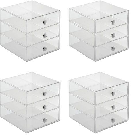 InterDesign 3-Drawer Contenitore Multiuso con manopole, Trasparente, 4 Pezzi