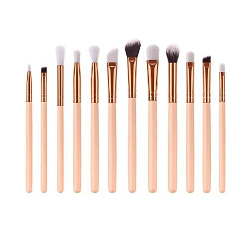 Nologo ASDHOI Trucco professionale spazzole Kit Legno mano morbida Capelli pennelli cosmetici bellezza trucco strumenti Ombretto pennelli di trucco, 12Pcs (Colore : Pink, Size : One Size)