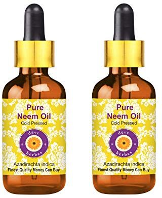 Deve Herbes Pure Neem Oil (Azadirachta Indica) con contagocce in vetro 100% naturale di grado terapeutico pressato a freddo per la cura della persona (confezione da due) 100ml x 2 (6oz)