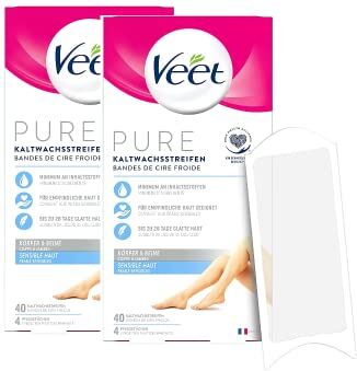 VEET Strisce di cera fredda con tecnologia Easy-Gelwax – Adatto per pelli sensibili – Applicazione per gambe e corpo – Pelle liscia fino a 4 settimane – 80 pezzi (2 x 40 pezzi)