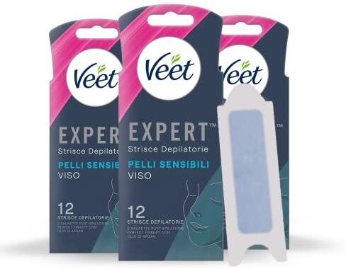 VEET Expert 36 Strisce Viso Pelli Sensibili, 3 confezioni da 12 strisce (6x2)