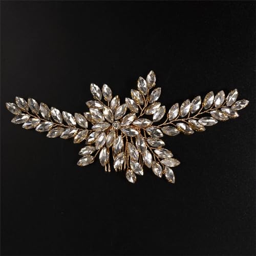 DBFBDTU Accessorio per capelli da sposa con strass, fatto a mano, per damigella d'onore, feste, tiara dorata