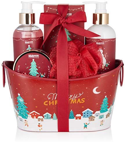 Brubaker Cosmetics Set Bagno e Doccia Profumo di Bacche Invernali Set Regalo 6 Pezzi in Vasca Metallica Decorativa Natale Set Natalizio per Donne e Uomini