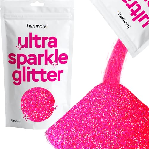 Hemway Ultra Sparkle Glitter ultrafine 1/128" 0.008" 0,2 millimetri (Fluorescent Pink) cosmetici sicuri, resina epossidica, Artigianato, matrimoni, decorazioni, arte, bellezza 100g