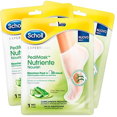 Scholl ExpertCare PediMask Maschera Piedi Nutriente con Aloe Vera e Tecnologia Hydro Restor per Piedi Lisci e Morbidi in 20 Minuti 3 Confezioni da 1 Paio di Calzini