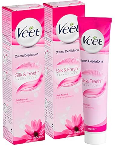 VEET 2x  Crema Depilatoria Silk & Fresh Technology per Pelli Normali con Fiori di Loto e Gelsomino 2 Tubetti da 200ml ognuno