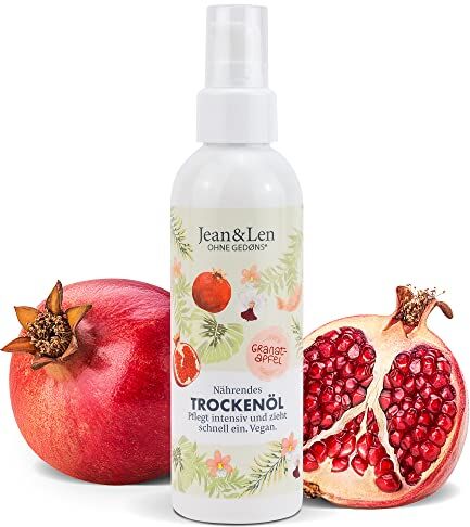 Jean & Len Jean&Len Nährendes Trockenöl Granatapfel, olio per corpo e viso, idrata in profondità e si assorbe rapidamente, anche per le punte dei capelli, senza parabeni e siliconi, vegano, da 100 ml