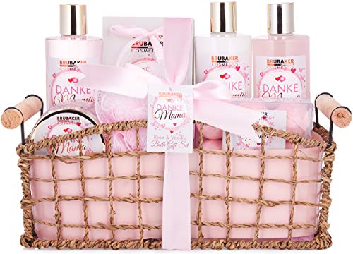 Brubaker Cosmetics Grazie Mamma Set da Bagno e Doccia Profumo Vaniglia Rosa Confezione Regalo 13 Pezzi in Cestino Natura