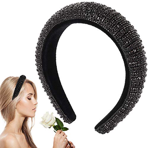 BZVCRTYKL Fascia for capelli da donna con cristalli scintillanti ingioiellati e diamanti Tessuto in velluto imbottito alla moda Ampia fascia for capelli Copricapo da sposa Festa Durevole fatto a mano con strass