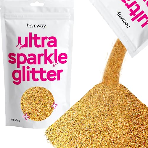 Hemway Ultra Sparkle Glitter ultrafine 1/128" 0.008" 0,2 millimetri (oro olografico) cosmetici sicuri, Artigianato, matrimoni, decorazioni, arte, Beauty- 100g