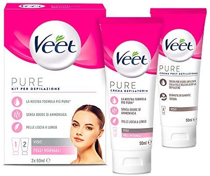 VEET Kit Completo Depilazione Viso, Crema Depilatoria e Crema Post Epilazione, 2x 50 ml