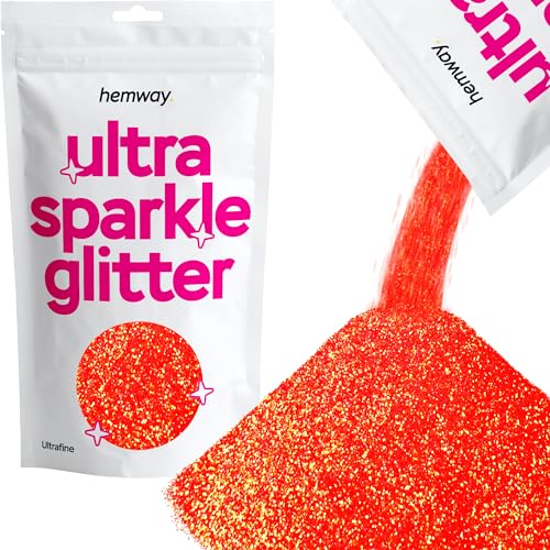 Hemway Ultra Sparkle Glitter ultrafine 1/128" 0.008" 0,2 millimetri (Fluorescent Peach) cosmetici sicuri, resina epossidica, Artigianato, matrimoni, decorazioni, arte, bellezza 100g