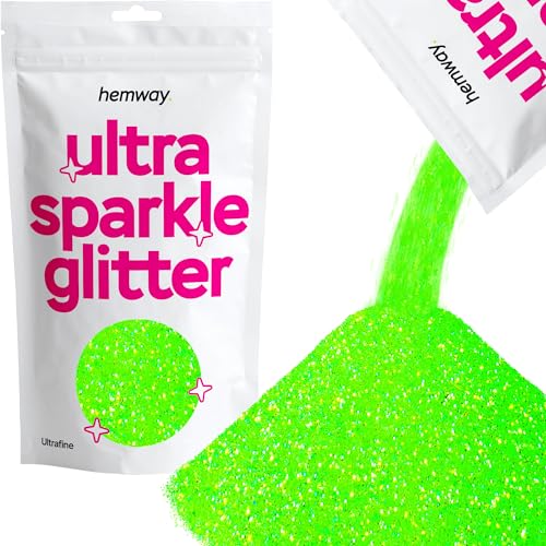 Hemway Ultra Sparkle Glitter ultrafine 1/128" 0.008" 0,2 millimetri (verde fluorescente) cosmetici sicuri, resina epossidica, Artigianato, matrimoni, decorazioni, arte, bellezza 100g