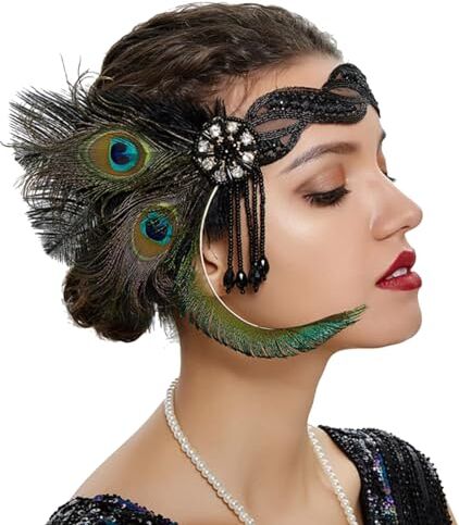 WIndsfinr Fascia per capelli con piume, accessorio per capelli anni '20 con piume e piume anni '50, accessorio per capelli da donna, per matrimoni, tè, feste, cocktail, feste, matrimoni, carnevale, feste