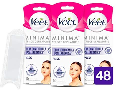 VEET Strisce Depilatorie Viso, Ipoallergeniche, 3 Confezioni da 16 Strisce