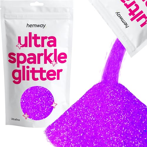 Hemway Ultra Sparkle Glitter ultrafine 1/128" 0.008" 0,2 millimetri (viola fluorescente) cosmetici sicuri, resina epossidica, Artigianato, matrimoni, decorazioni, arte, bellezza 100g