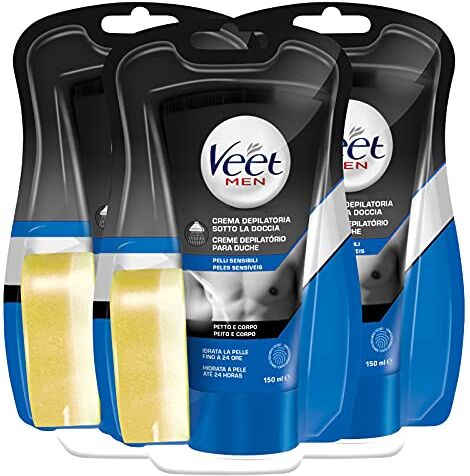 VEET For Men Crema Depilatoria per Uomo Pelli Sensibili (Depilazione sotto la doccia, 3 confezioni da 150ml)