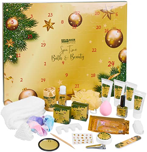 Brubaker Cosmetics Bellezza Calendario dell'Avvento 2023 il Calendario di Natale XXL Wellness per Donne e Ragazze 24 x Prodotti per la Cura del Corpo e Accessori Spa Oro