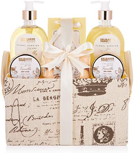 Brubaker Cosmetics set beauty da bagno e doccia 'paradiso in vaniglia d'oro' set regalo in 12 pezzi presentati in un cestino con stampa Vintage fragranze di rosa e menta