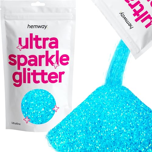 Hemway Ultra Sparkle Glitter ultrafine 1/128" 0.008" 0,2 millimetri (fluorescente blu) cosmetici sicuri, resina epossidica, Artigianato, matrimoni, decorazioni, arte, bellezza 100g