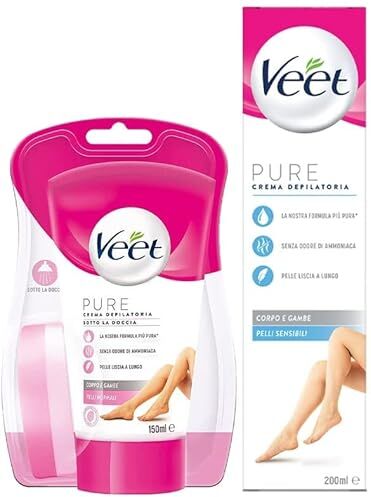 VEET Depilazione Corpo e Gambe, Crema Depilatoria Sotto la Doccia da 150ml e Crema Depilatoria Per Pelli Sensibili da 200ml, 2 Confezioni di Crema Depilatoria