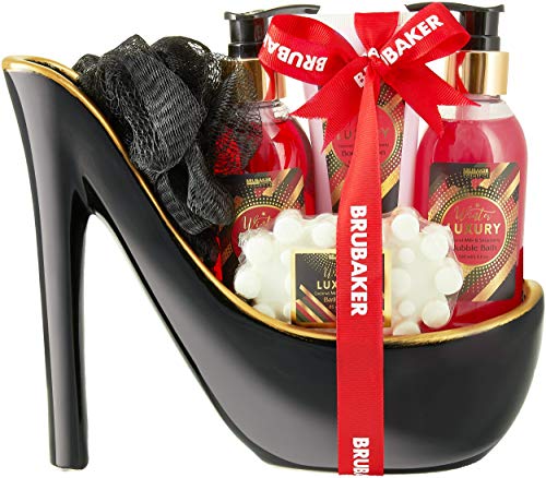 Brubaker Cosmetics Lusso Latte di Fragola e Cocco Set 6 Pezzi Bagno e Doccia Regalo in Ceramica Stiletto Nero Oro