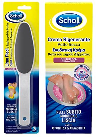 Scholl Crema Rigenerante Pelle Secca dei Piedi Flacone da 60ml + Lima Piedi a Doppia Superficie Abrasiva Per Calli e Duroni 2 Prodotti