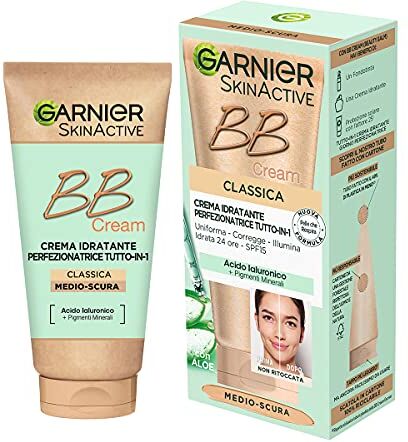 Garnier BB Cream Classica SkinActive, Per Pelle Uniforme e Idratata, Look Naturale, Arricchita con Acido Ialuronico, Aloe Vera e Pigmenti Minerali, SPF 15, Tonalità: Medio-Scura