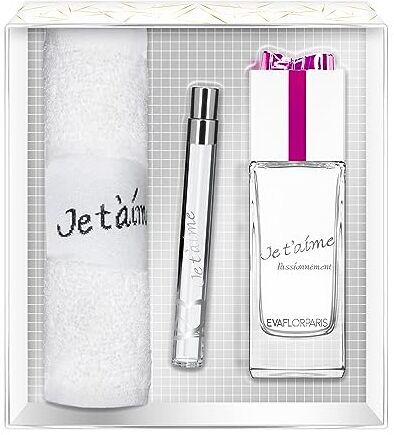 EVAFLORPARIS JE T'AIME PASSIONÉMENT Gift Box: Eau de Parfum 100 ml + Pocket Atomizer 12 ml + Hand Towel, Set, Women Spray for Her, Women Perfume,  520 g