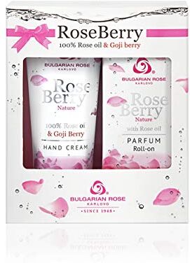 Rose Berry Nature Gift Set Donna Roll-On profumo e Crema per le Mani con Olio di Rosa al 100% e Bacche di Goji Senza Parabeni