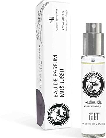 Voyage Eau de Parfum Naturelle MUSHUSSU BABYLONIA 11 ml FiiLiT Profumo da viaggio, unisex, per donne e uomini, Vaporizzatore ricaricabile, Encenso Labdamum Oud Cuiré Boise Oriental