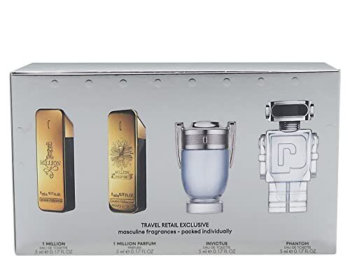 Paco Rabanne Miniatures For Him Gift Set 5ml 1 Million EDT + 5ml 1 Million Parfum EDP + 5ml Invictus EDT + 5ml Phantom EDT