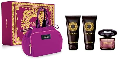 Versace Crystal Noir Confezione Regalo Donna Profumo Edt 90ml Crema Corpo 100ml Gel Doccia 100ml Pochette Fucsia