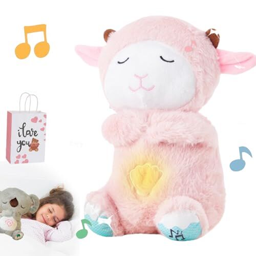 Camic Arrily Calming Otter, Soothing Koala, Anxiety Relief Koala, Breathing Otter Sleep Buddy, The Relief Koala Breathing, with Sensory Details Music Lights&Rhythmic Breathing Motion (Pink Sheep)