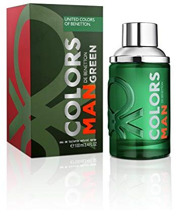 , Green from United Colors, Eau de Toilette Spray per Uomini, Fragranza Legnosa con Agrumi, Bergamotto, Coriandolo e Vetiver 100 ml