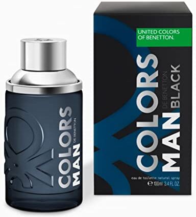 , Black from United Colors, Eau de Toilette Spray per Uomini, Fragranza legnosa con Agrumi, Bergamotta, Legno, Lavanda, Oud, Vaniglia e Muschio 100 ml