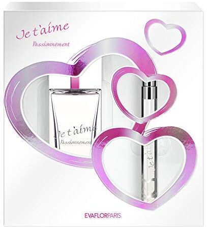 EVAFLORPARIS JE T'AIME PASSIONNEMENT • Cofanetto Eau de Parfum 100 ml + nebulizzatore tascabile 12 ml • Profumo donna • Spray • Per lei • Regalo•