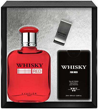 EVAFLORPARIS WHISKY RED Gift Box: Eau de Toilette 100 ml + Travel Perfume 20 ml + Money Clip, Set, Perfume Spray, Men Perfume,  520 g